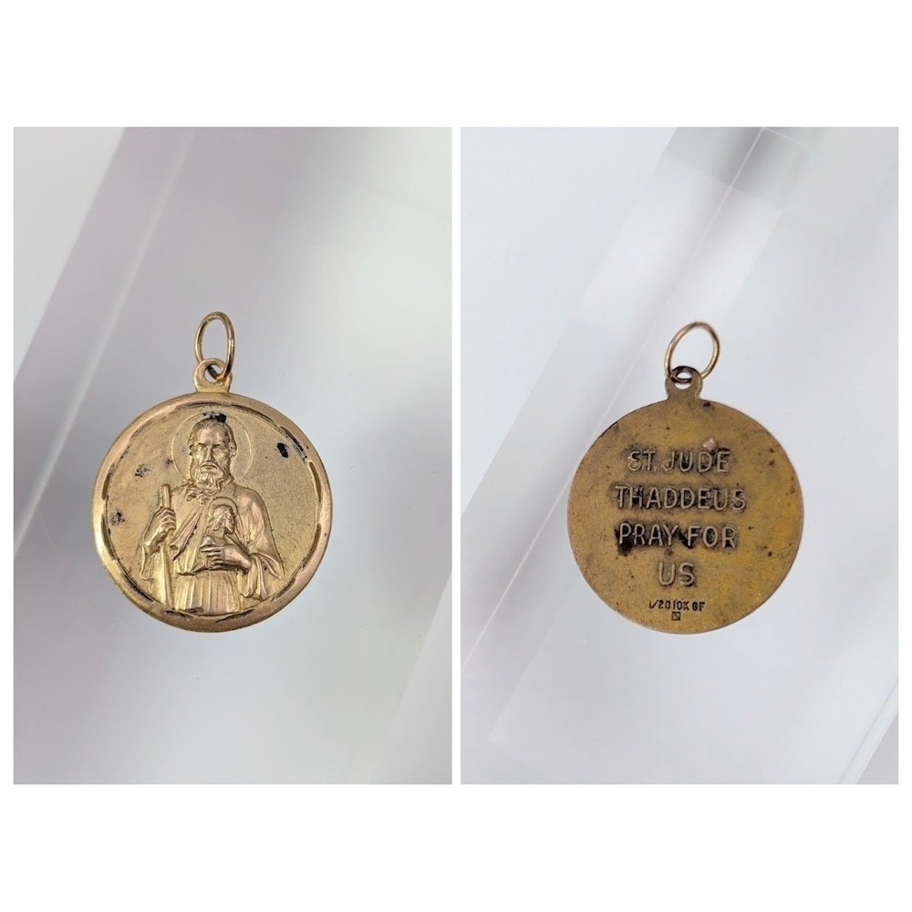Vintage St Jude Thaddeus Apostle‎ Medal Pendant 1/20 10K GF Gold Filled Faith